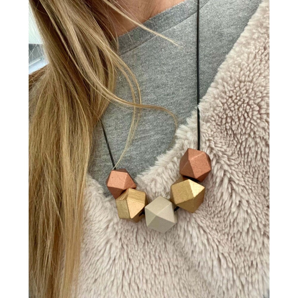 NEW Handmade Wooden Geometric Modern Beaded Statement Necklace Colorful Jewelry